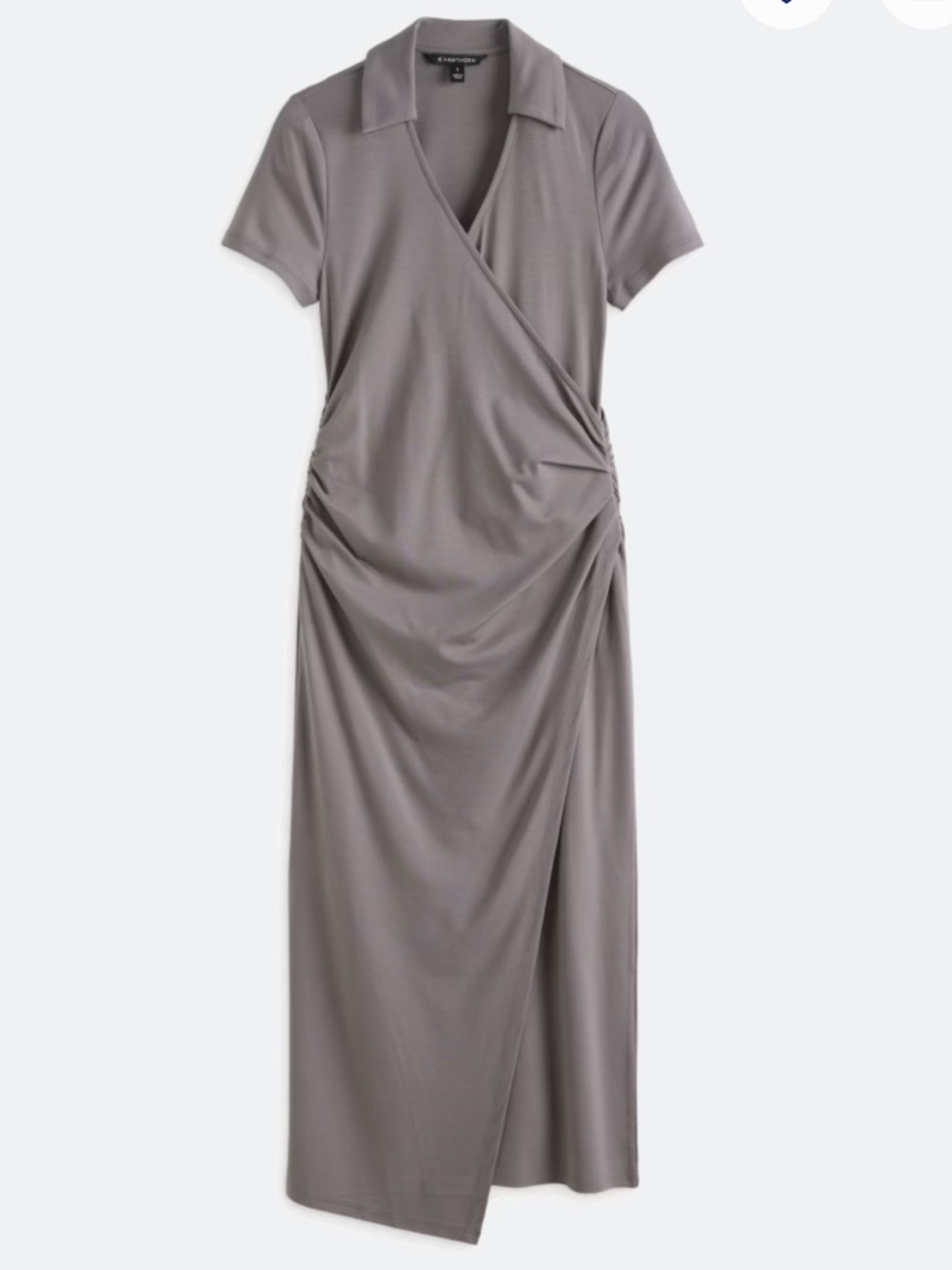 41 Hawthorn Giada Collared Surplice Dress in Dark Grey l Short-Sleeve Faux-Wrap